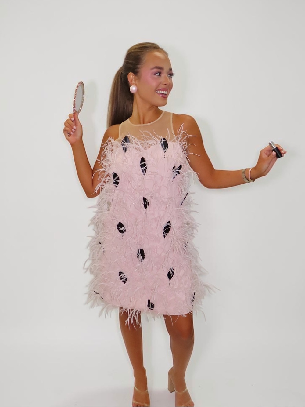 Atsu Pink Feathered Party Dress - Playful Feather Texture